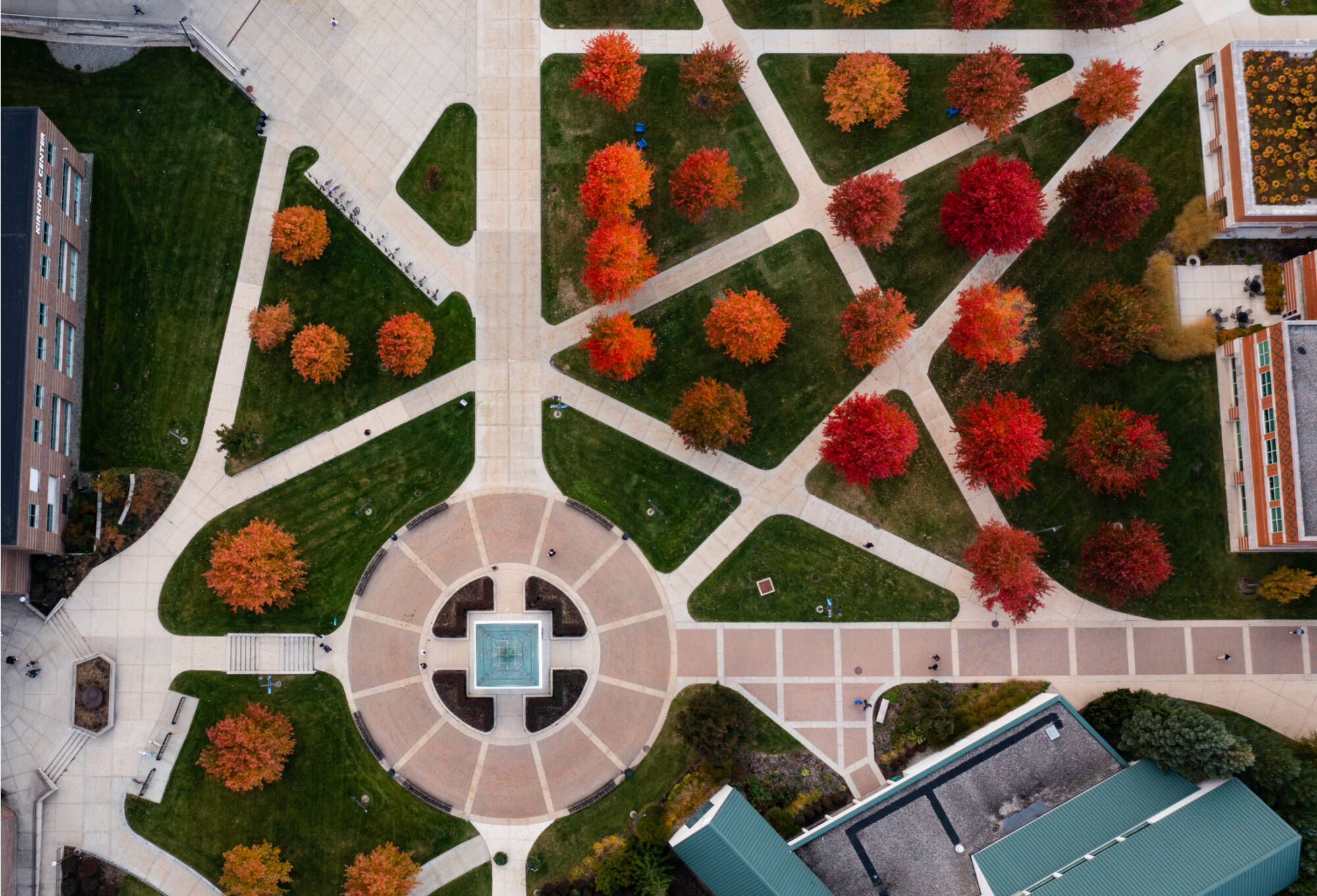 Drone Shot of Valley Campus, Showing Bright-Colored Plants